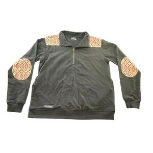 Simply Southern Gray Quarter Zip Pullover Elbow Patches Geometric Orange‎ Medium